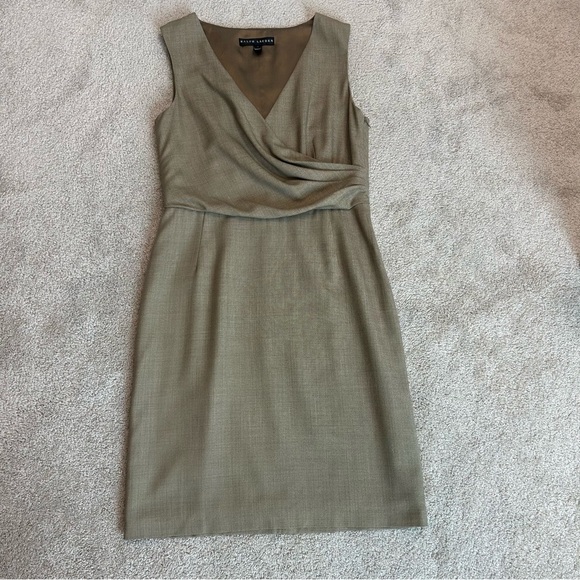 Ralph Lauren tan camel brown sleeveless wool cashmere belted midi dress Sz 10 - Picture 6 of 15